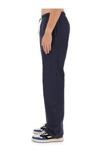 Navy blue cotton Palm Angels men’s joggers with drawstring waistband and side pockets for casual wear
