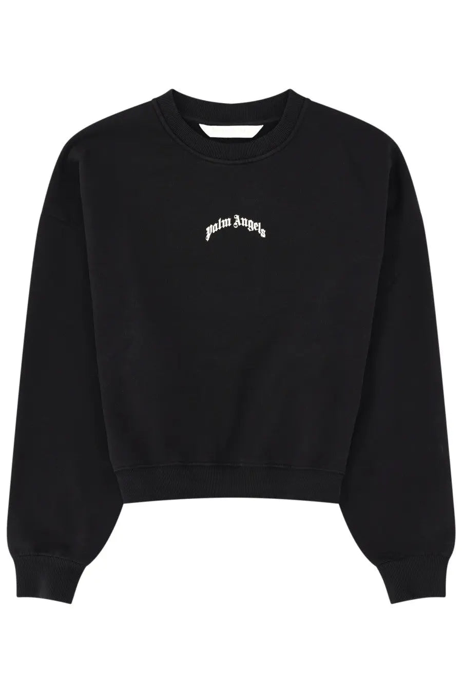 Black palm angels women’s felpa crop con sweatshirt with white embroidered logo on the chest in cotton blend