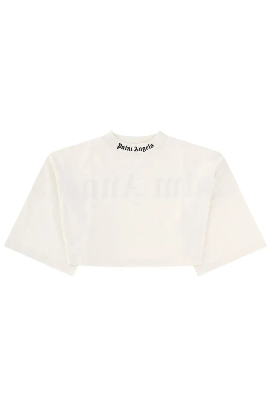 Off-white palm angels women’s cropped t-shirt with black embroidered logo at the neckline in cotton blend material