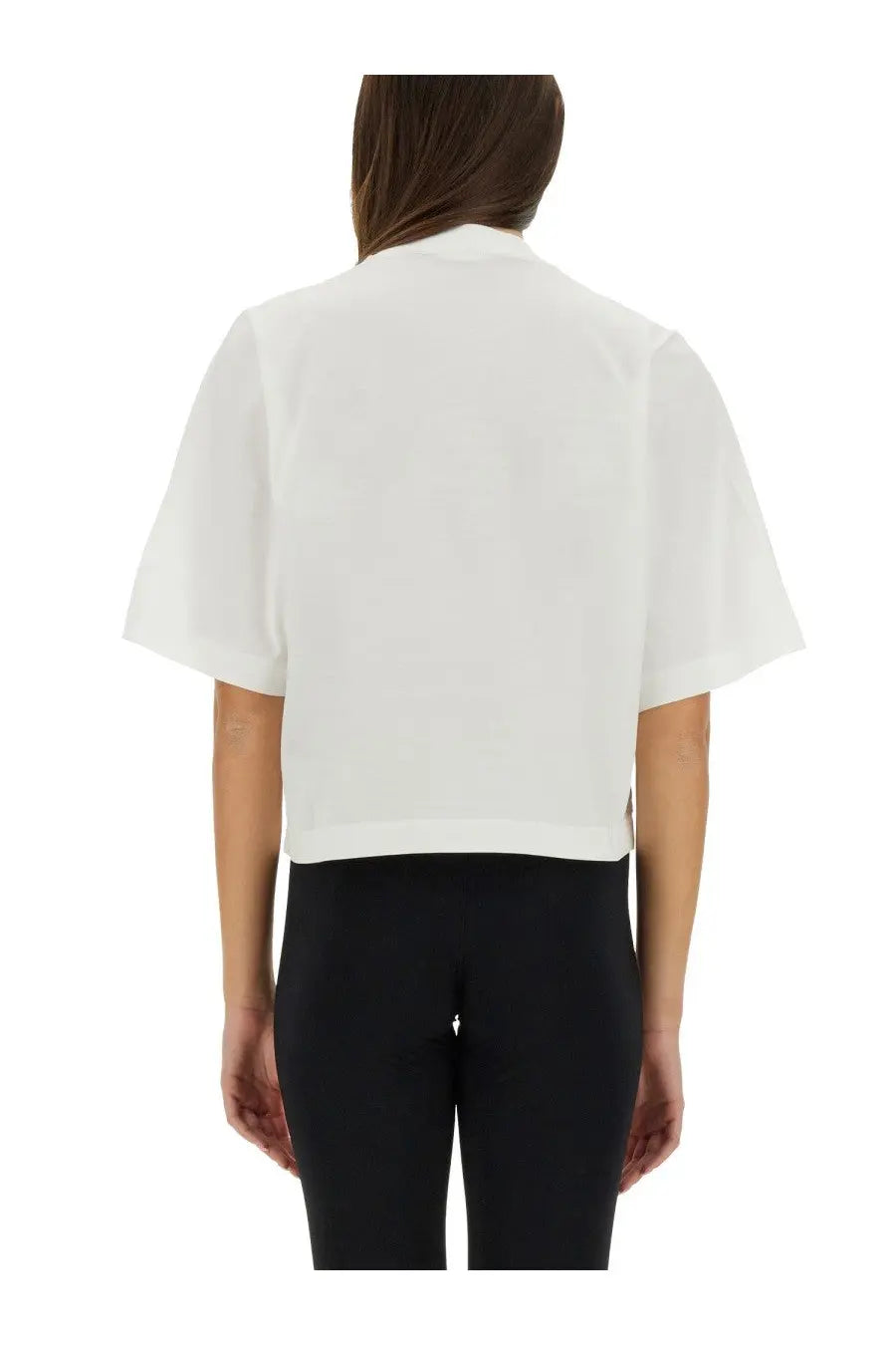 White cropped short-sleeved cotton blouse with clean minimalist design palm angels women’s shirt white front view