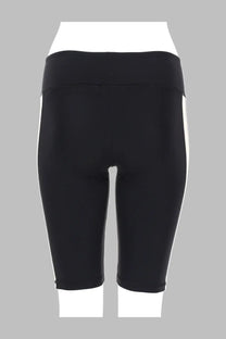 Black high-waisted Palm Angels women’s bike shorts with white side stripes for track and casual wear
