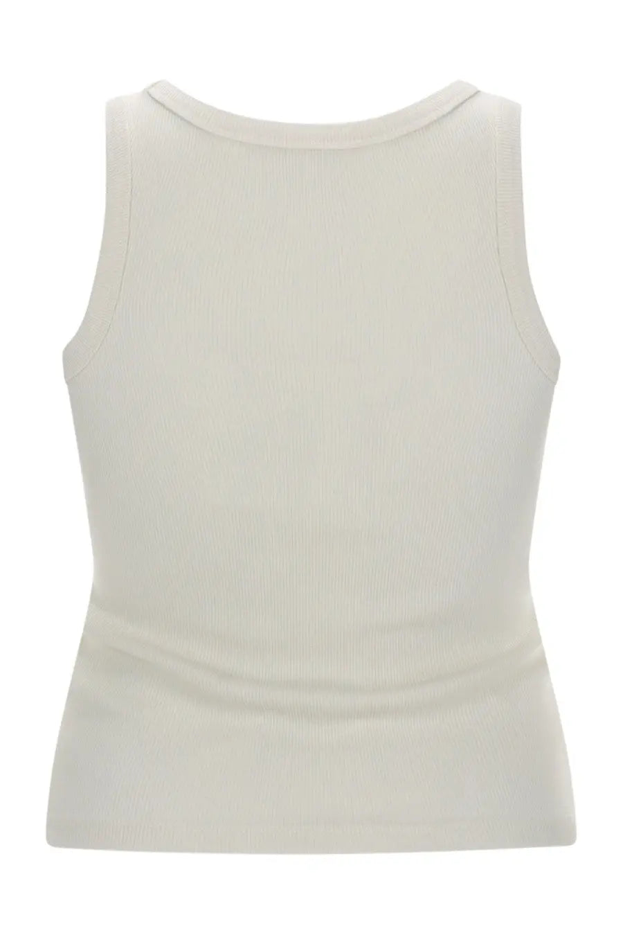 Cream-colored ribbed knit sleeveless top with rounded neckline and gathered waist palm angels women’s top con white