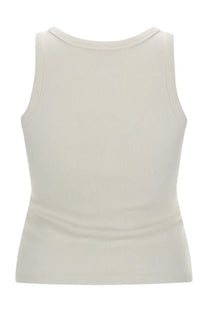 Cream-colored ribbed knit sleeveless top with rounded neckline and gathered waist palm angels women’s top con white