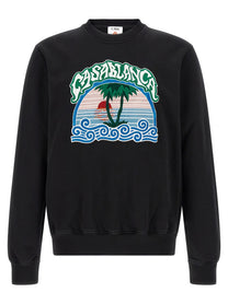 Casablanca Palm Tree Emblem Embroidered Sweatshirt Black