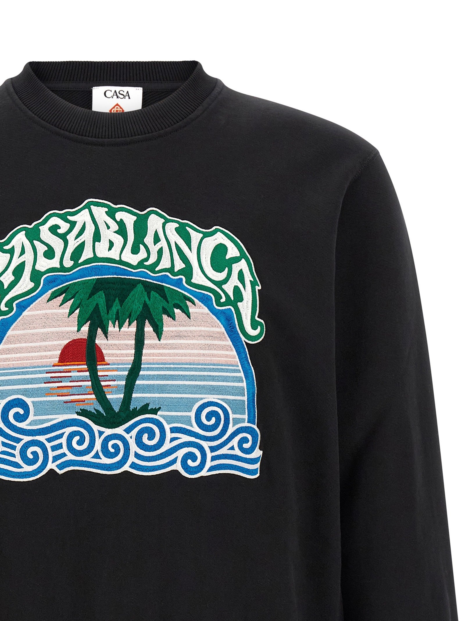 Casablanca Palm Tree Emblem Embroidered Sweatshirt Black