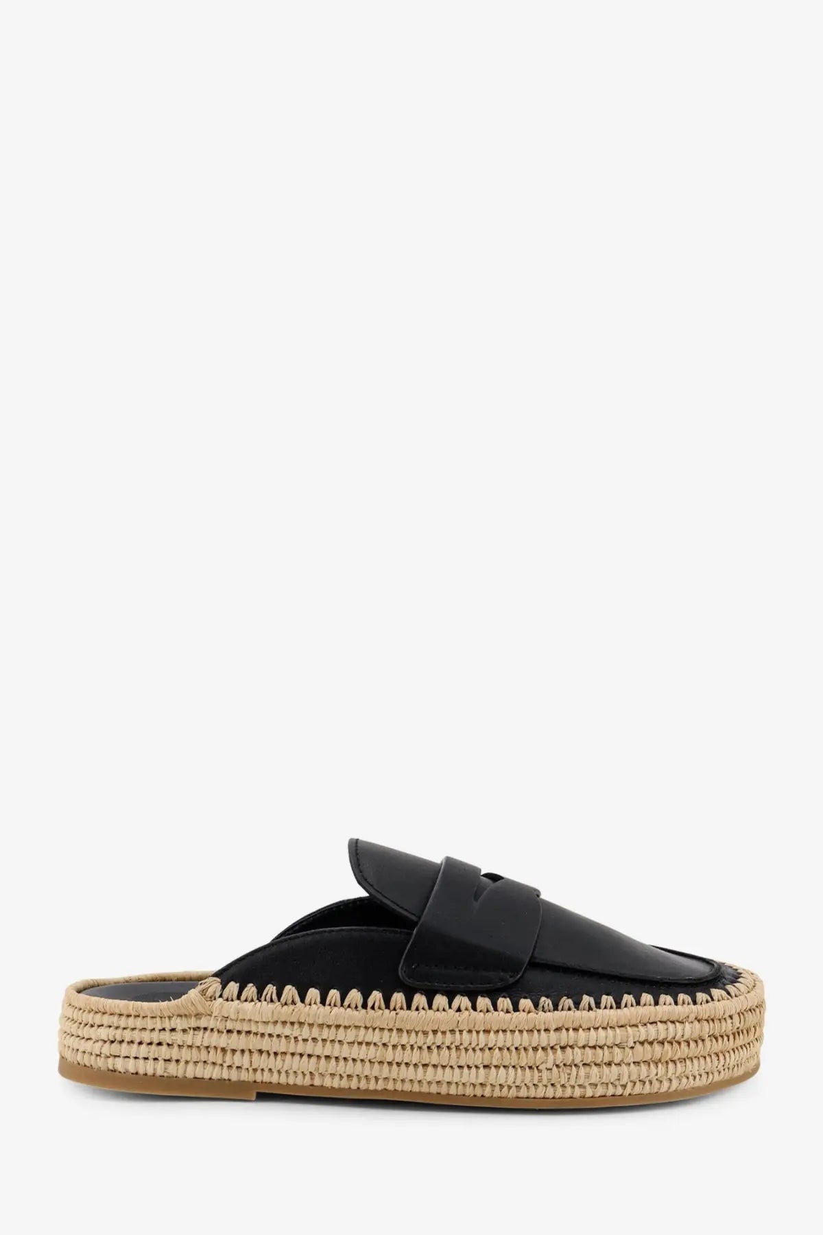 Paloma Barcelo women’s belinda black leather espadrille slip-on loafer with woven jute sole