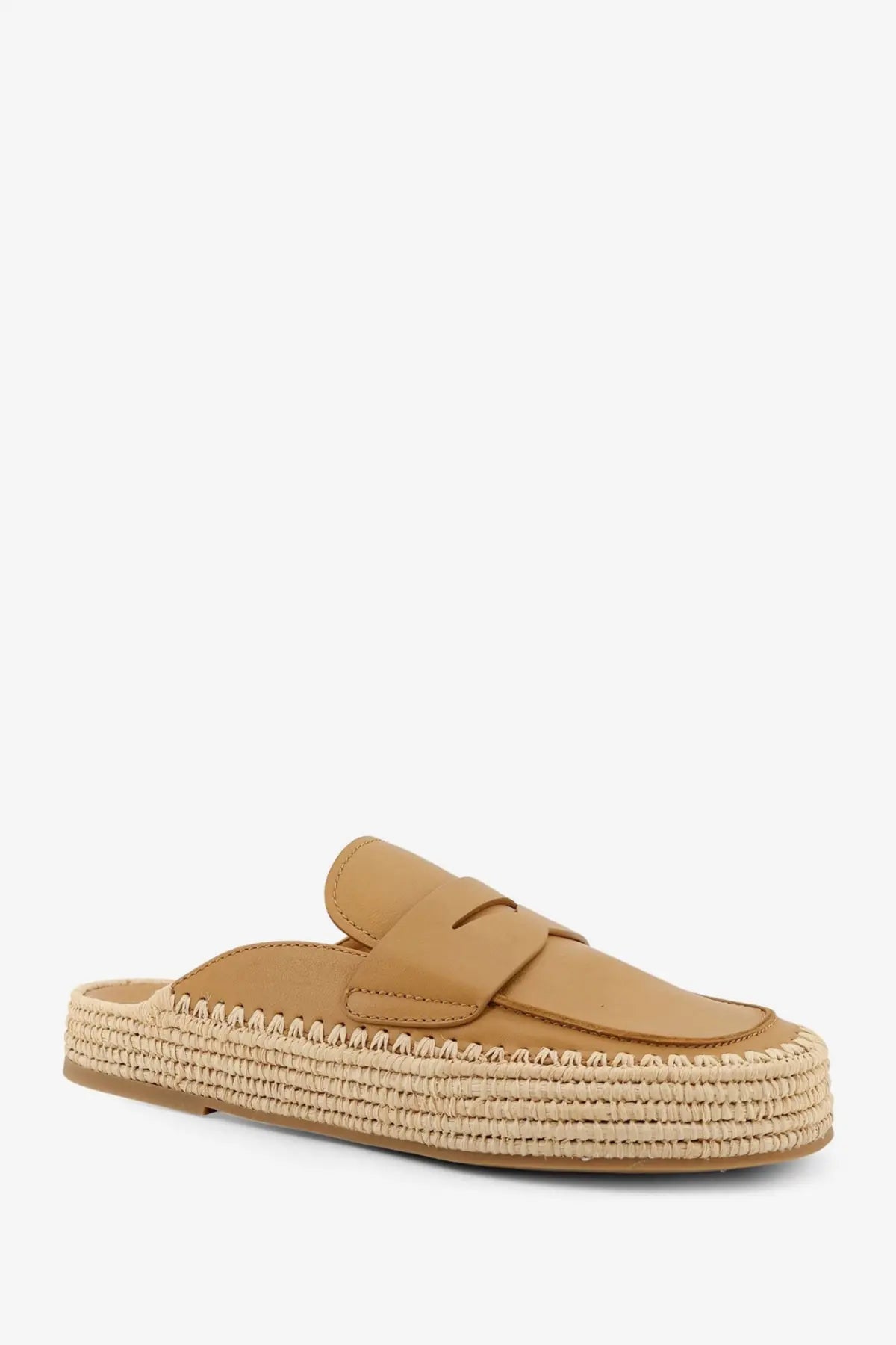Tan leather espadrille slip-on loafer with woven jute sole from paloma barcelo women’s belinda sandals yellow