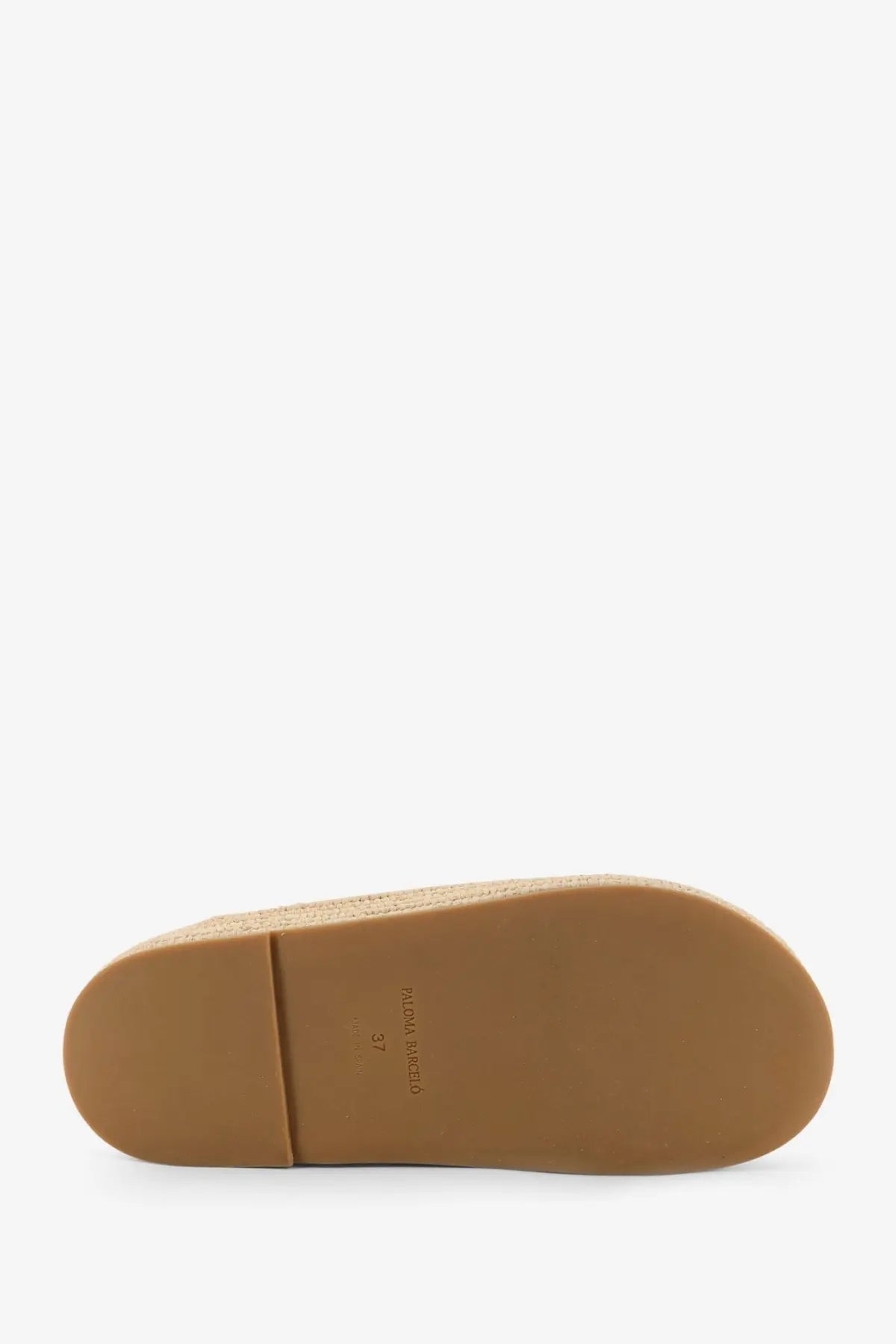 Tan espadrille shoe with woven texture and rubber sole from Paloma Barcelo women’s Belinda leather and raffia sandals yellow