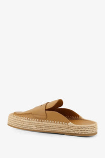 Paloma Barcelos women’s Belinda tan leather espadrille slip-on mule with woven jute sole in yellow raffia detail