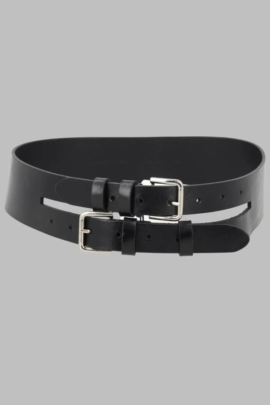 Paloma Wool women’s cintura penelope black leather belt with two silver-toned buckles and double-layer design