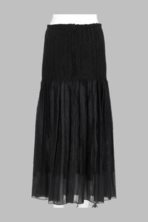Paloma Wool women’s gonna long Lupe black pleated midi skirt with gathered waistband and layered sheer tulle overlay