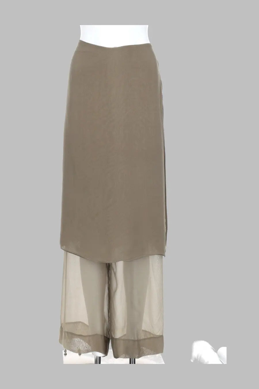Paloma wool women’s pantalone low silk archive beige flowing taupe skirt with layered semi transparent wide leg design