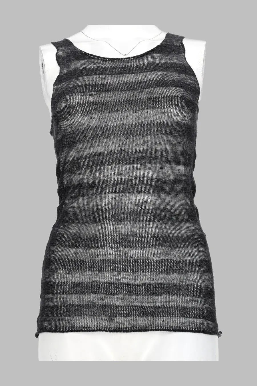 Paloma Wool women’s top dino black sleeveless knit top with black and gray horizontal stripes and textured fabric