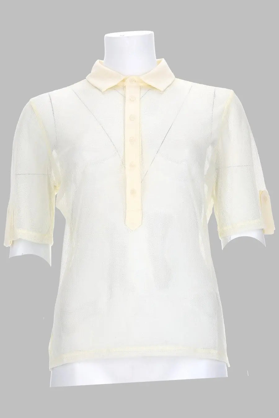 Paloma wool women’s ivory sheer blouse with matching collar button placket and short ruffled sleeves