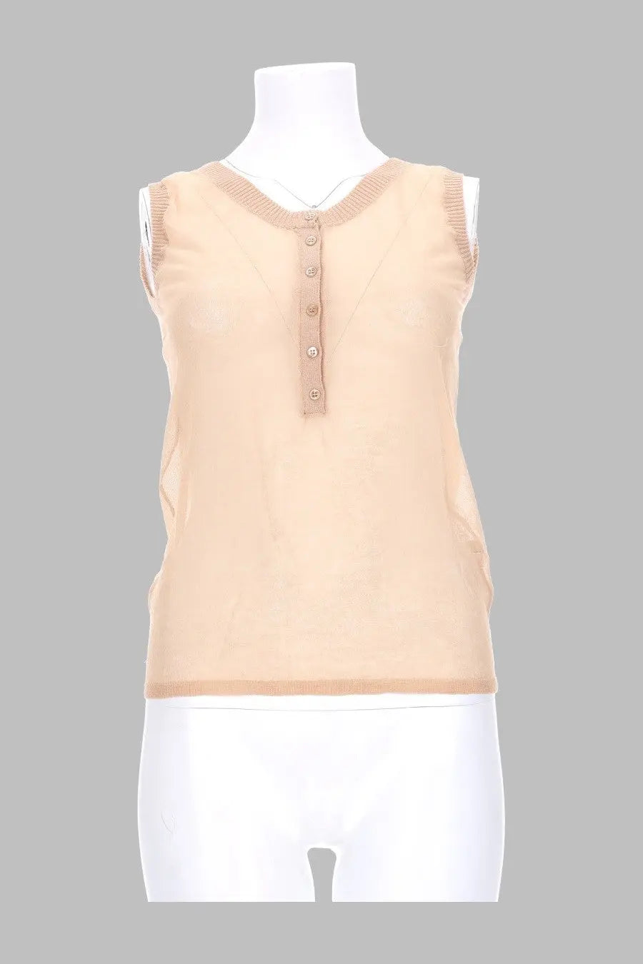 Beige sleeveless knit top with button-front detail and ribbed neckline from paloma wool womens top velata blue collection