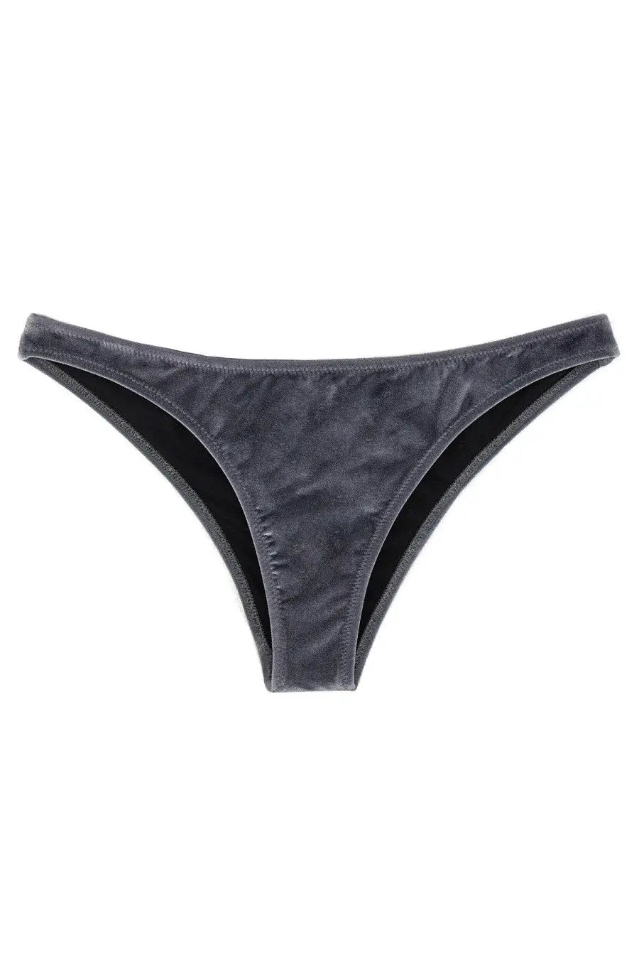 Dark gray velvet Paloma Wool women’s Tully bikini bottom with subtle textured pattern and black inner lining