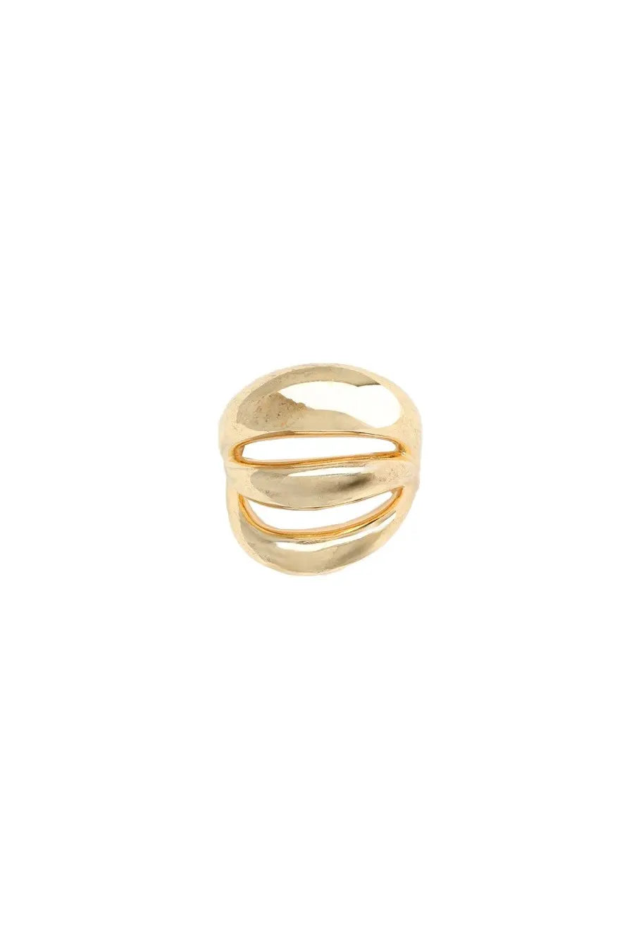 Panconesi women’s anello triptych blow gold gold-toned ring with modern sculptural design and three overlapping horizontal bands