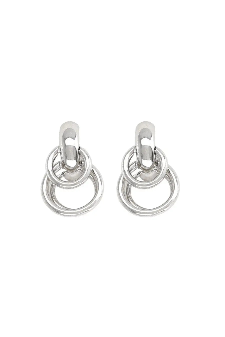 Silver-toned Panconesi women’s orecchini huggies with modern layered ring design hoop earrings in silver metal