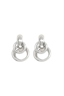 Panconesi women’s silver-toned huggie earrings with a modern layered ring design in silver