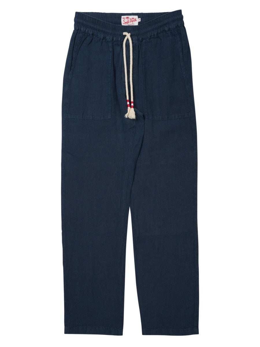 Mc2 Saint Barth Men's Pantalone Calais in Puro Lino Blue