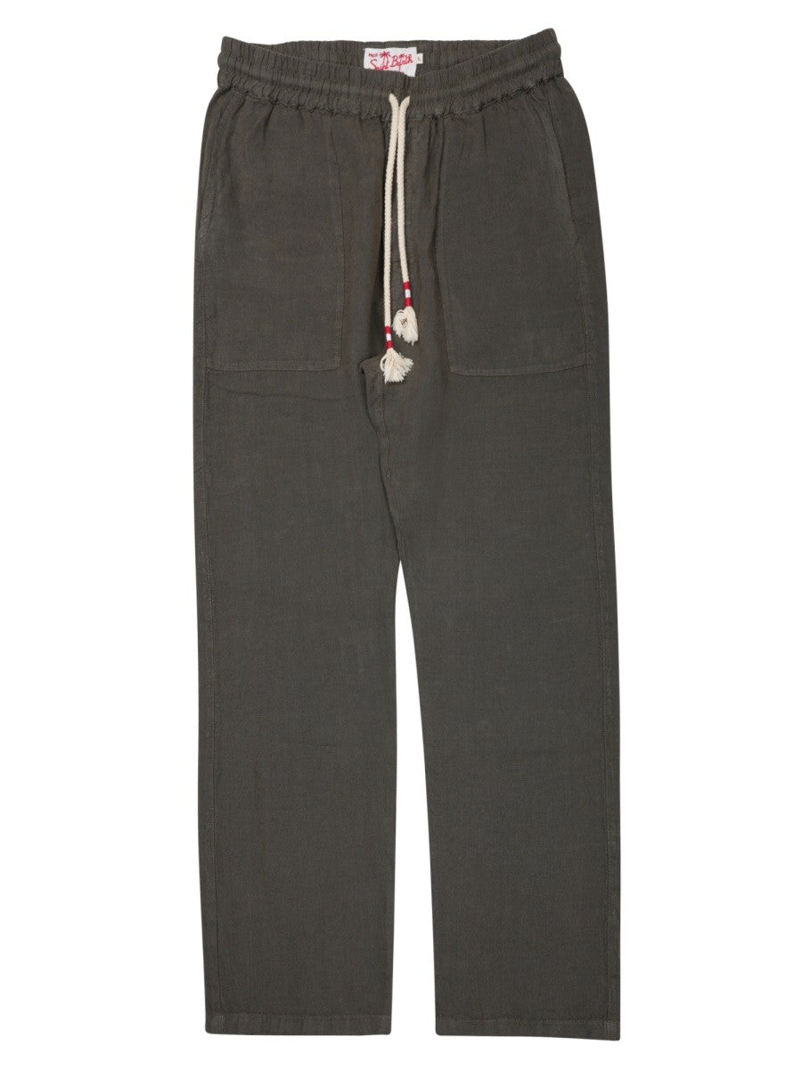 Mc2 Saint Barth Men's Pantalone Calais in Puro Lino Green