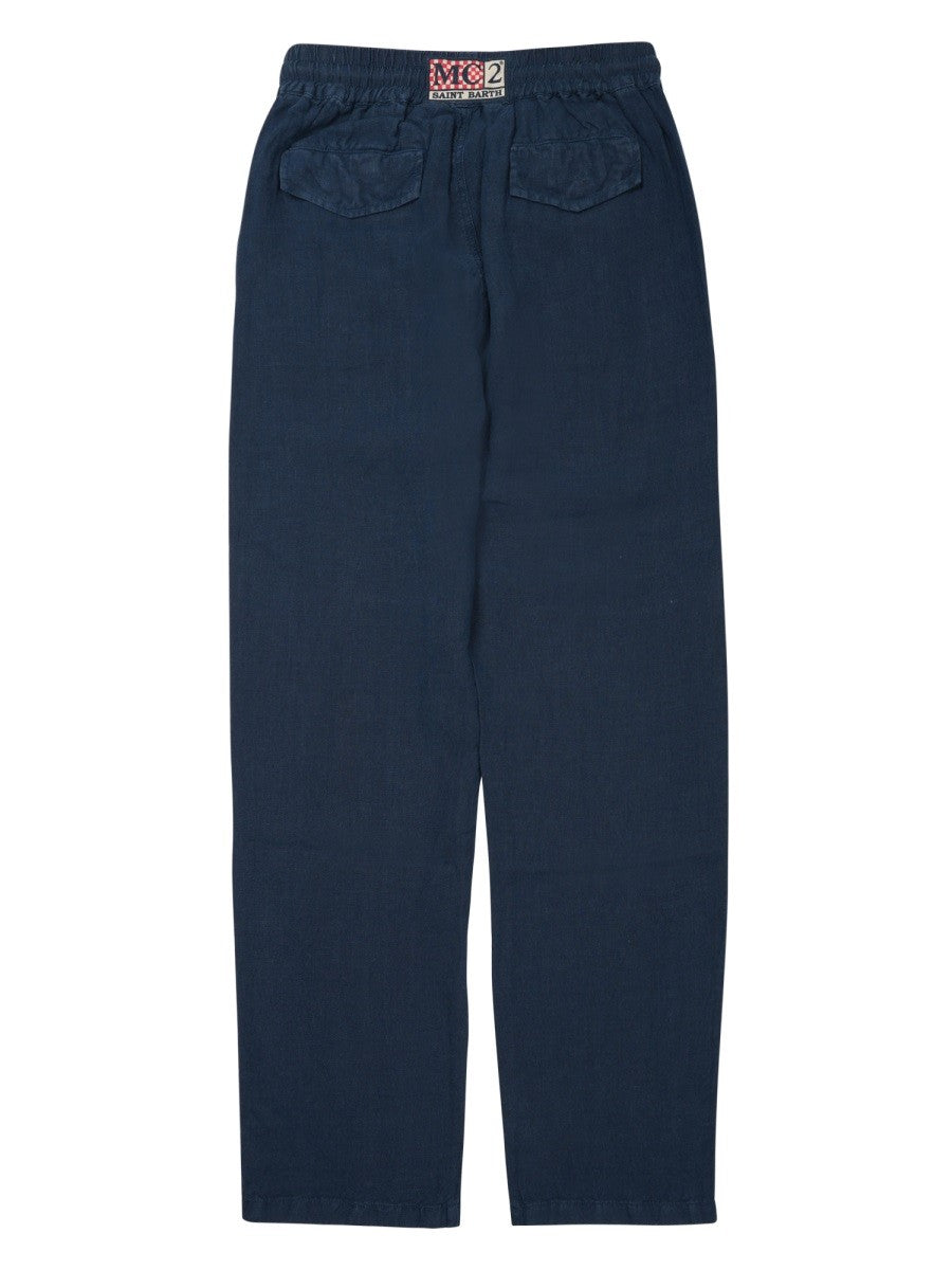 Mc2 Saint Barth Men's Pantalone Calais in Puro Lino Blue