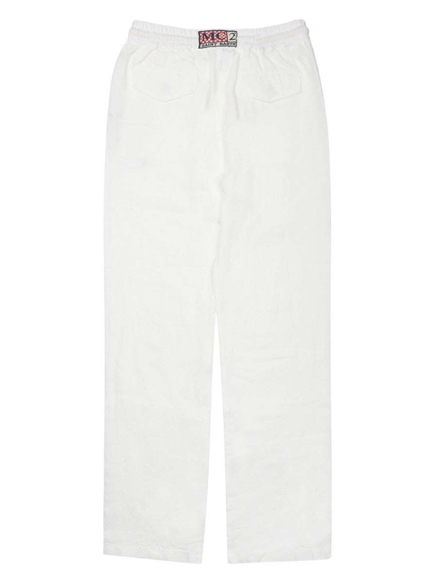 Mc2 Saint Barth Men's Pantalone Calais in Puro Lino White