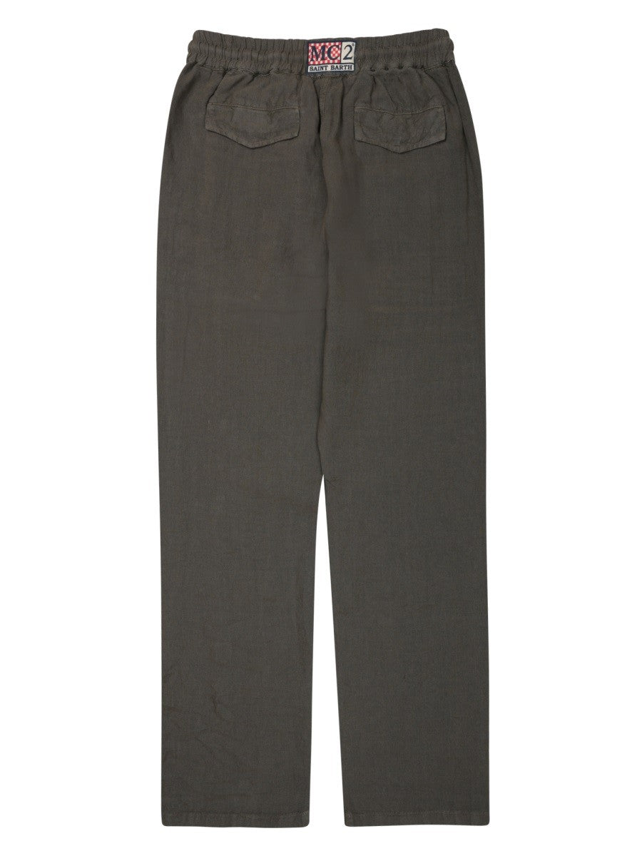 Mc2 Saint Barth Men's Pantalone Calais in Puro Lino Green