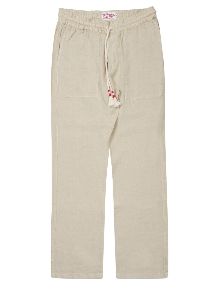 Mc2 Saint Barth Men's Pantalone Calais in Puro Lino Beige
