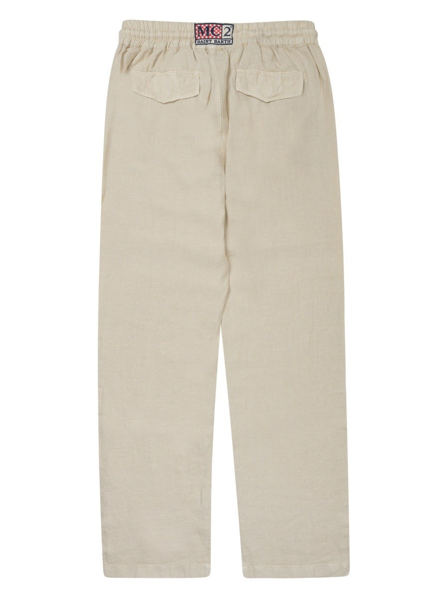Mc2 Saint Barth Men's Pantalone Calais in Puro Lino Beige