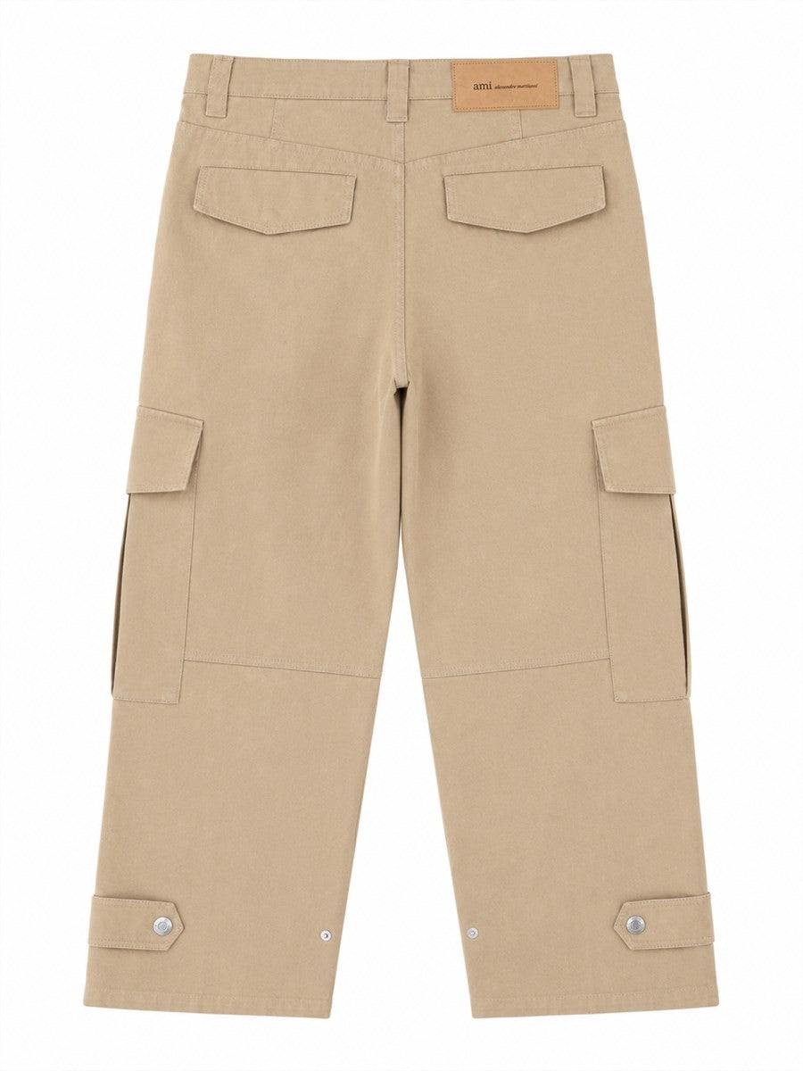 Ami Paris Men's Pantalone Cargo in Cotone Beige