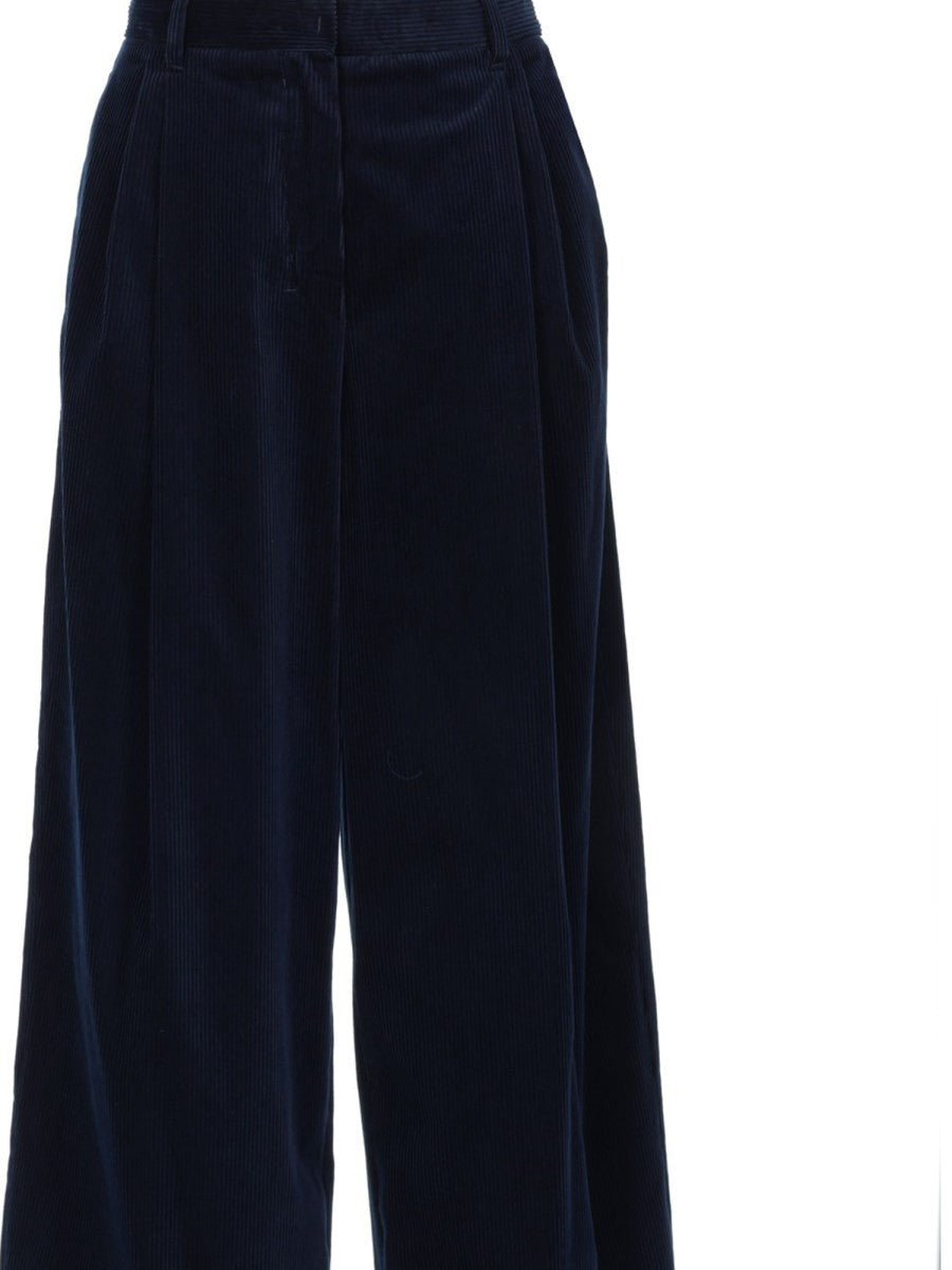 S MAX MARA Women's Velvet Ribbed Corona Trousers Blue, view 3