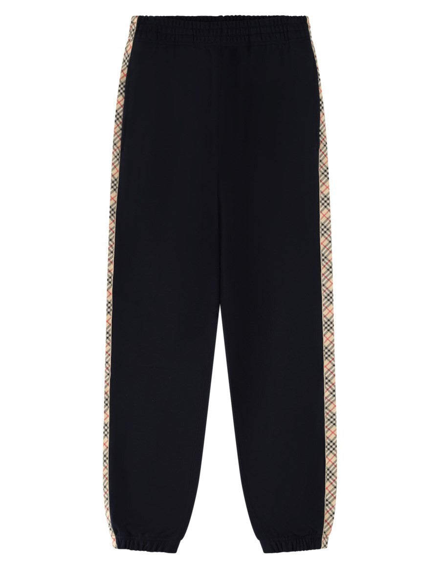 Burberry Men's Pantalone Da Jogging in Cotone Con Finiture Check Blue