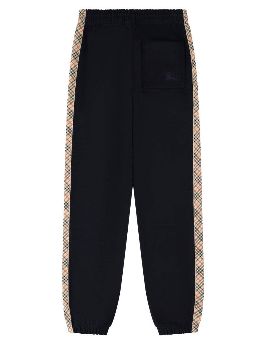 Burberry Men's Pantalone Da Jogging in Cotone Con Finiture Check Blue