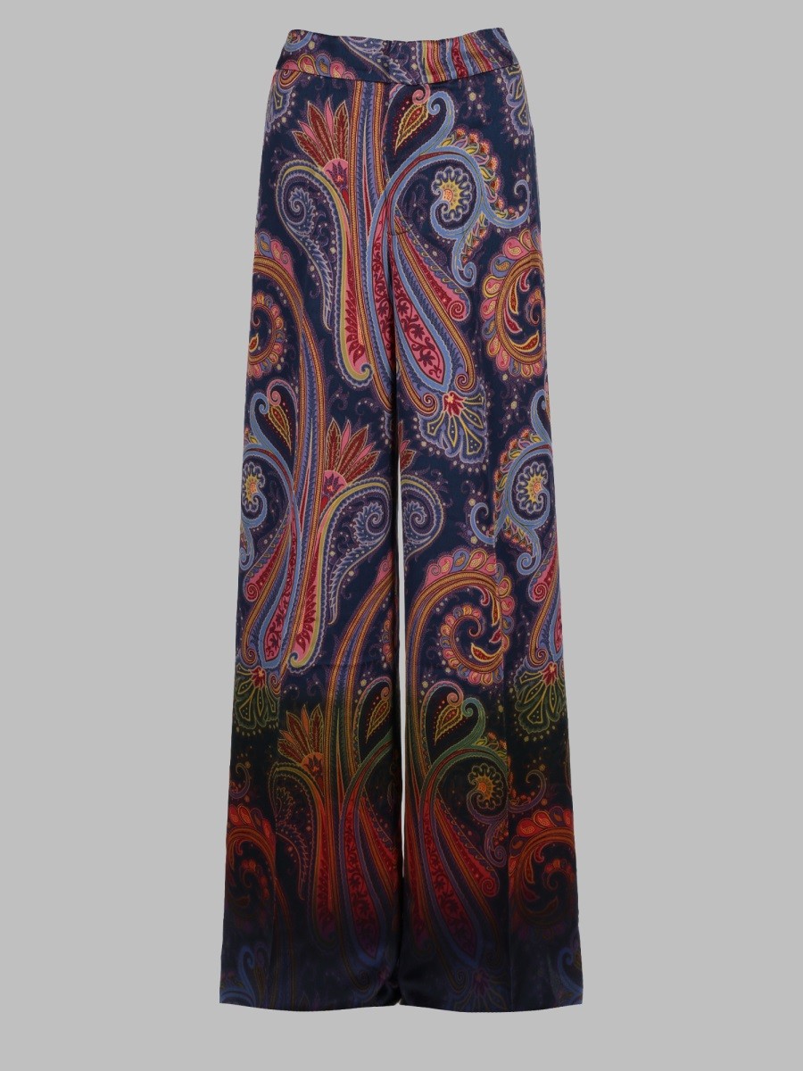 ETRO Women's Pantalone in Envers Satin Con Motivo Paisley Multicolor