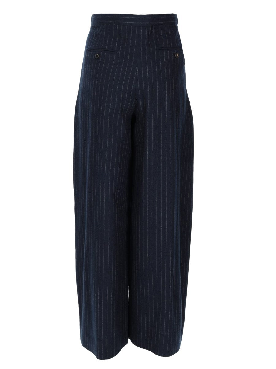 S MAX MARA Women's Wool Gessata Ordine Trousers Blue, view 2