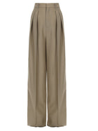 Saint Laurent Women's Wool Silk Tailored Trousers Beige