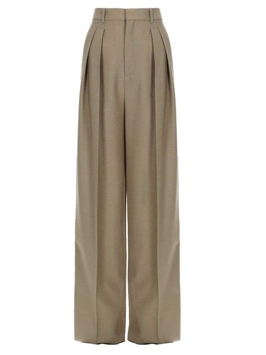Saint Laurent Women's Pantalone Sartoriale in Lana Seta Beige