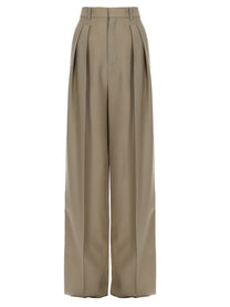 Saint Laurent Women's Pantalone Sartoriale in Lana Seta Beige