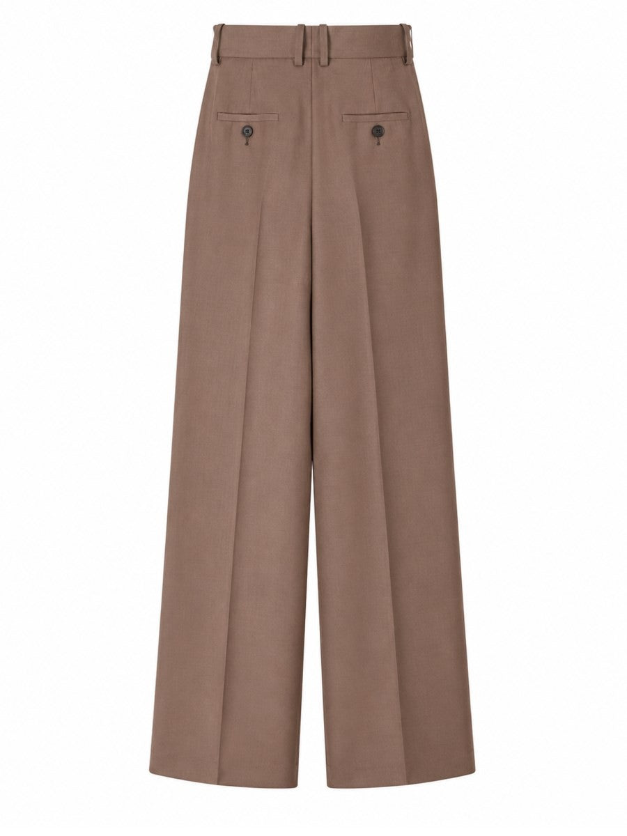 Saint Laurent Women's Pantalone Sartoriale in Lana Seta Brown