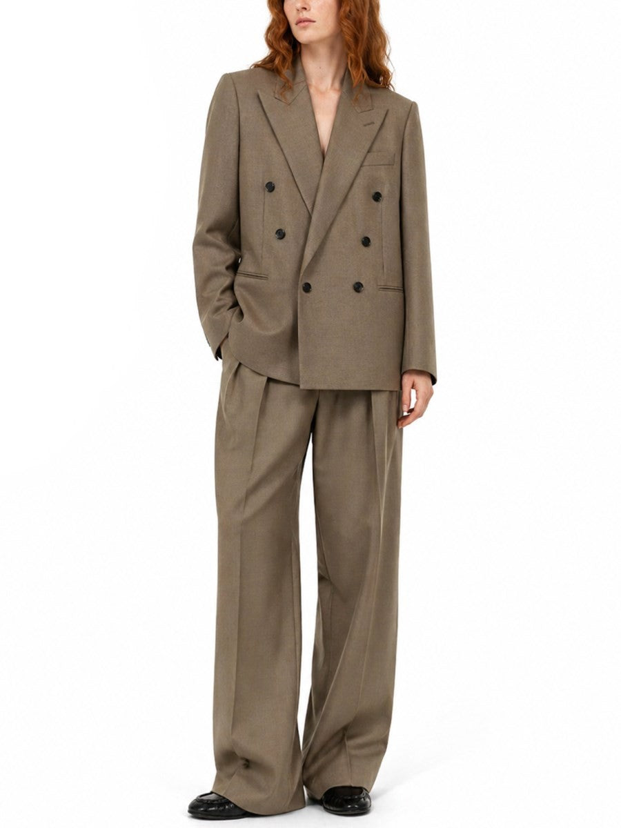Saint Laurent Women's Pantalone Sartoriale in Lana Seta Beige