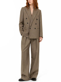 Saint Laurent Women's Pantalone Sartoriale in Lana Seta Beige