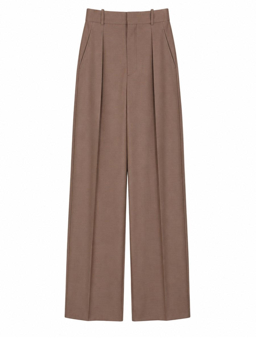 Saint Laurent Women's Pantalone Sartoriale in Lana Seta Brown