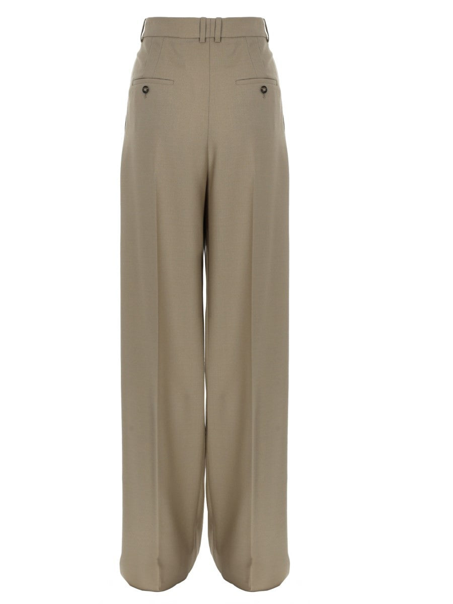 Saint Laurent Women's Pantalone Sartoriale in Lana Seta Beige