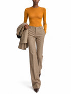 Saint Laurent Women's Wool Pied De Poule Principe Galles Svasato Trousers Beige, view 2
