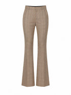 Saint Laurent Women's Wool Pied De Poule Principe Galles Svasato Trousers Beige