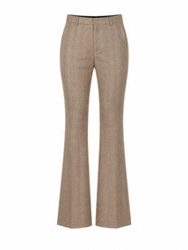 Saint Laurent Women's Wool Pied De Poule Principe Galles Svasato Trousers Beige