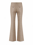 Saint Laurent Women's Wool Pied De Poule Principe Galles Svasato Trousers Beige, view 3