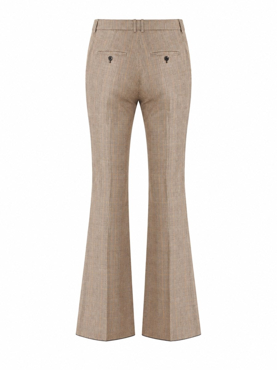 Saint Laurent Women's Wool Pied De Poule Principe Galles Svasato Trousers Beige, view 3