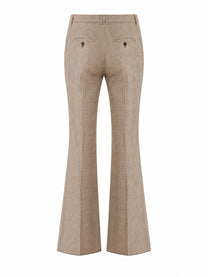 Saint Laurent Women's Wool Pied De Poule Principe Galles Svasato Trousers Beige, view 3